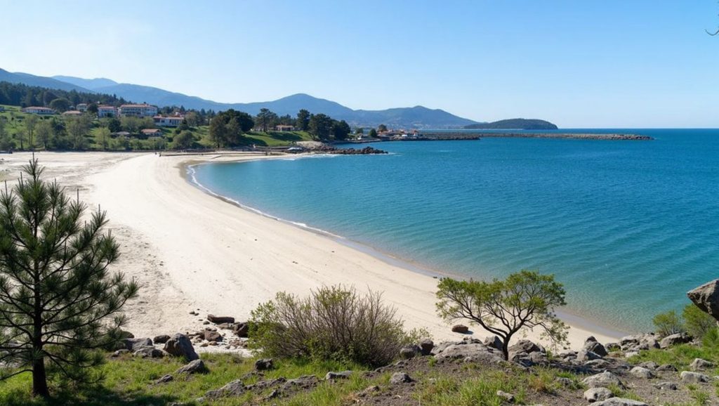Amplia vista de A Praia Bacán, O Porto do Son, A Coruña