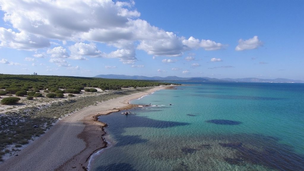 Panorámica de Arenal d'en Casat con arena y mar, Santa Margalida
