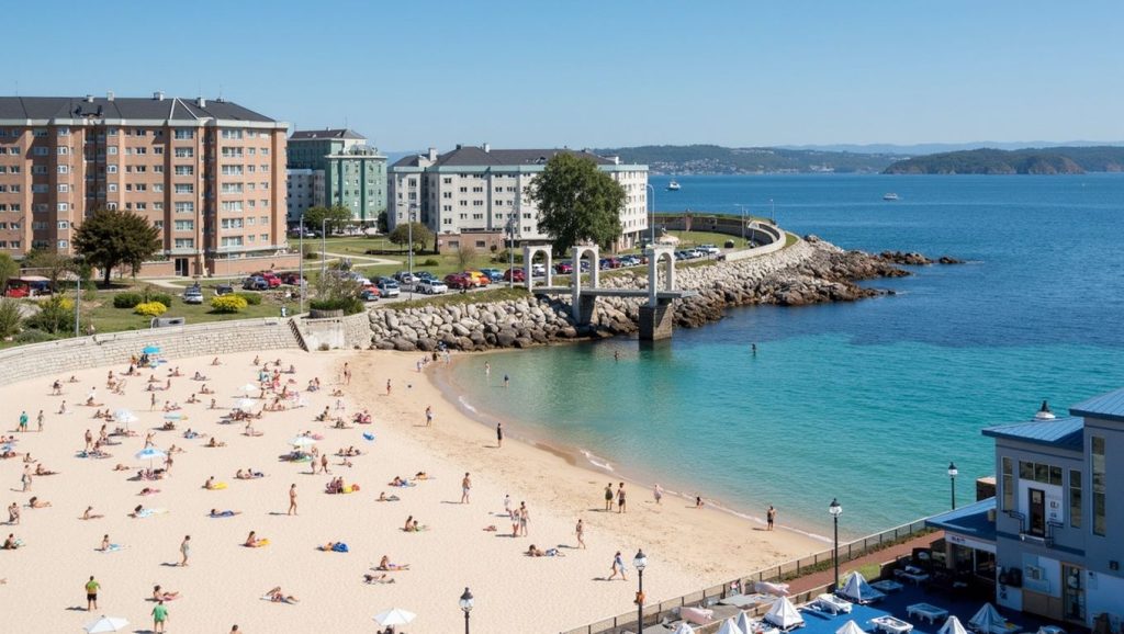 Panorámica de Balouredo con arena y mar, Galicia