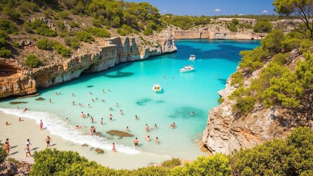 Playa Caló de ses Dones desde la arena, Santanyí / Felanitx, Mallorca
