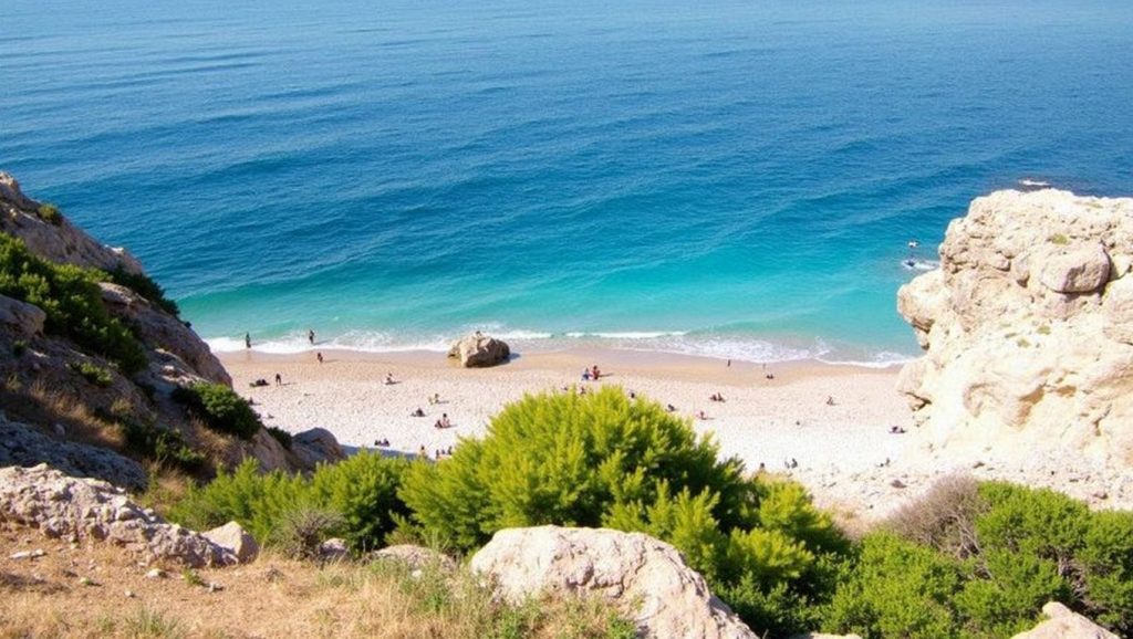 Orilla de Caló des Grells con olas suaves en Palma