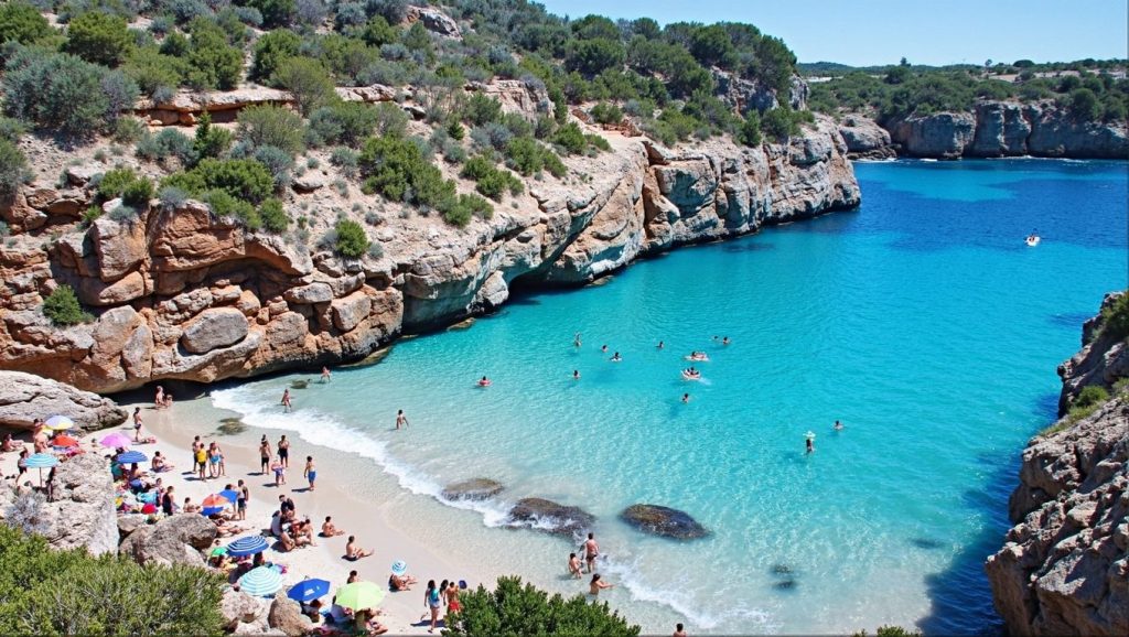 Panorámica completa de Caló des Homos Morts, playa de Santanyí