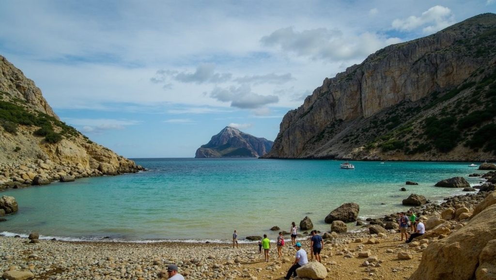 Vista amplia de Cala Bóquer en Pollença, Mallorca