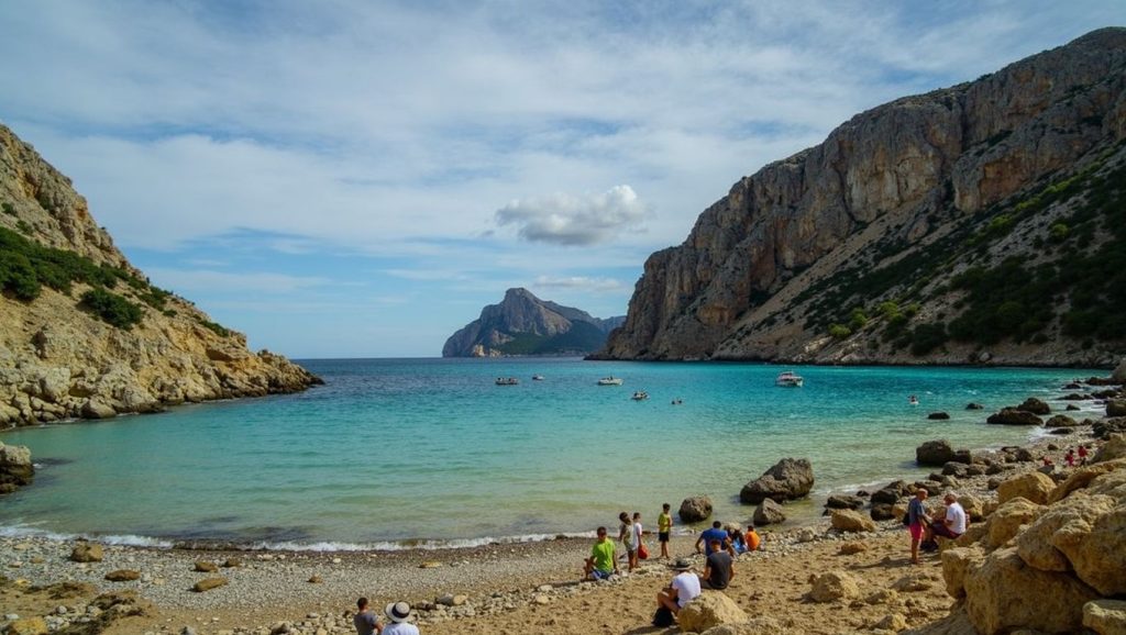 Detalle de arena y agua en Cala Bóquer, Pollença