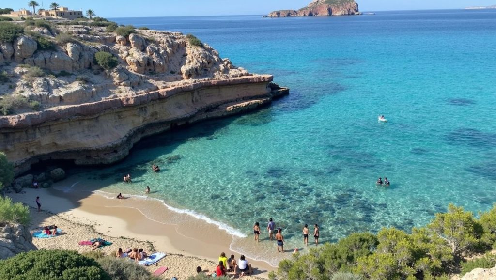 Oleaje en la orilla de Cala Bassa, costa de Sant Antoni de Portmany