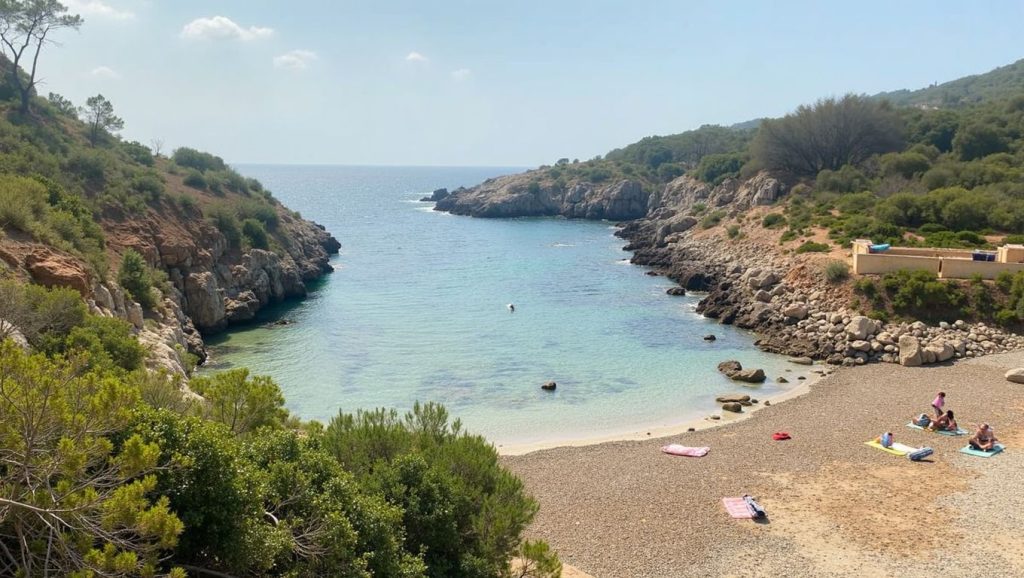 Oleaje en la orilla de Cala Brafi, costa de Felanitx