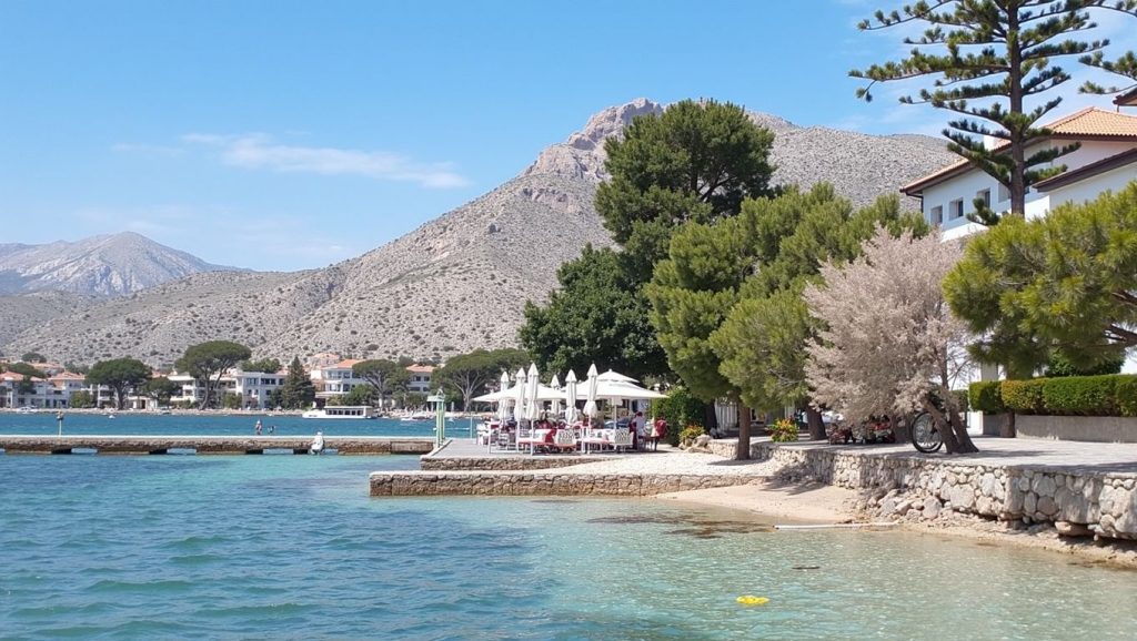 Detalle de arena y agua en Cala Castell, Pollença