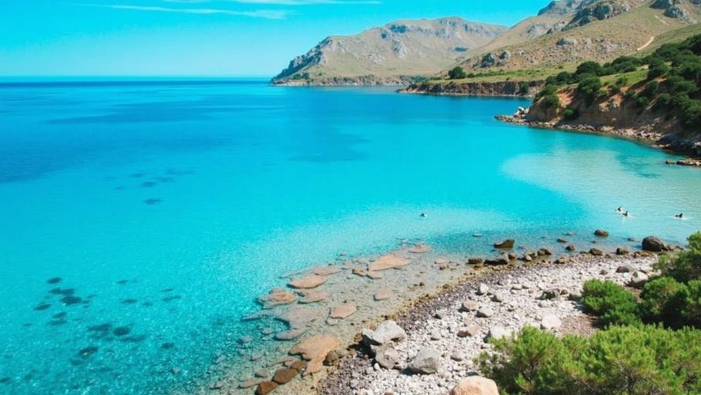 Detalle de arena y agua en Cala Clara, Pollença
