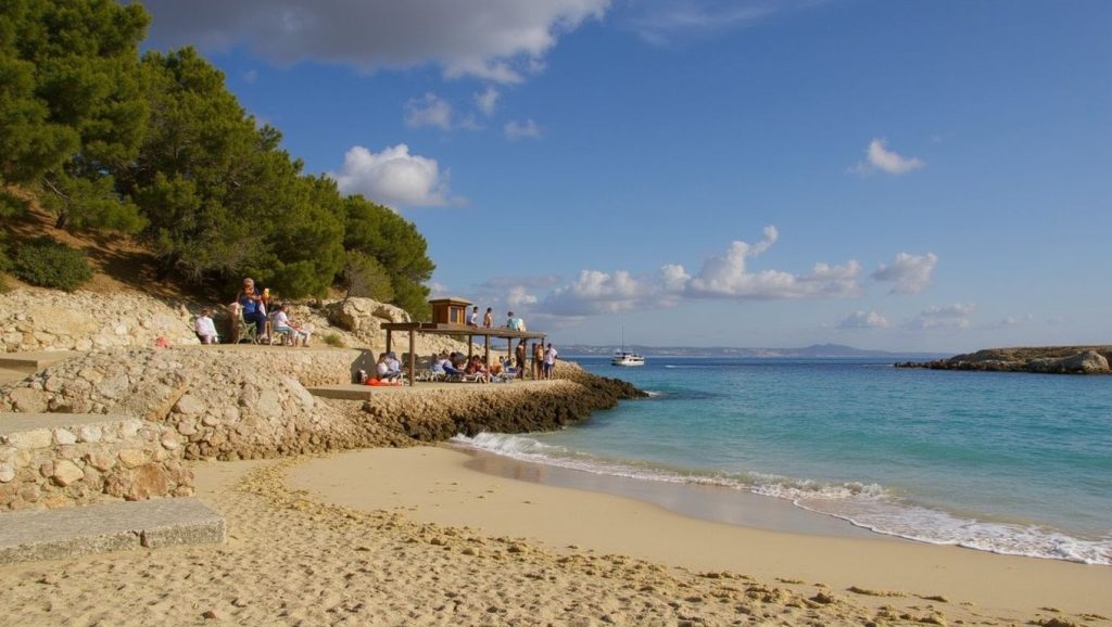 Oleaje en la orilla de Cala Comtesa, costa de Calvià