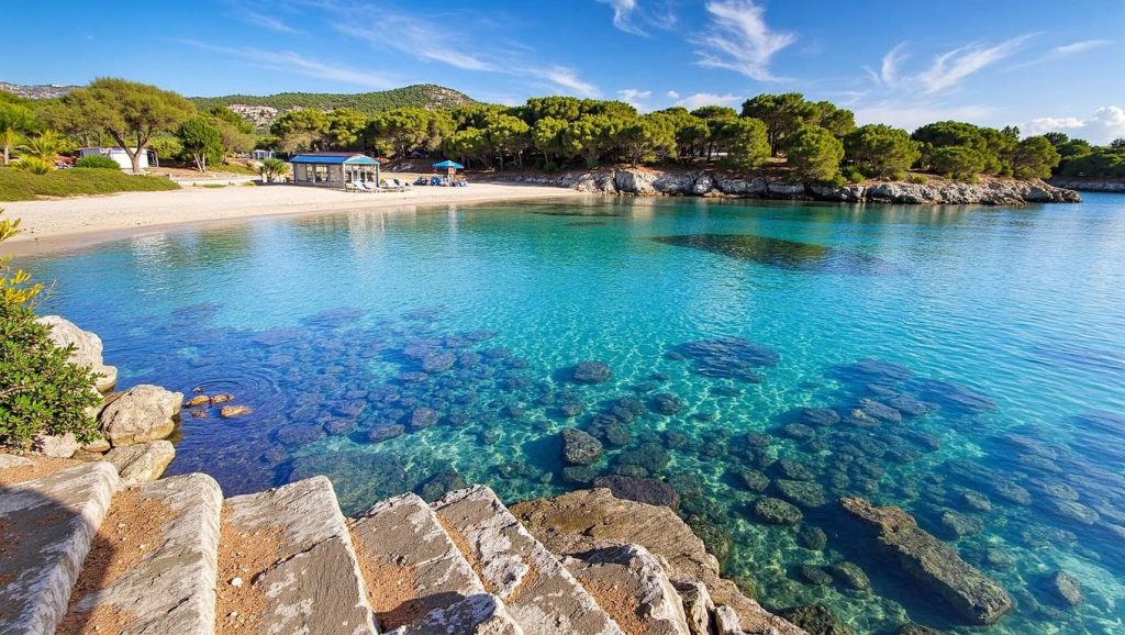 Oleaje en la orilla de Cala de sa Font (Font de sa Cala), costa de Capdepera