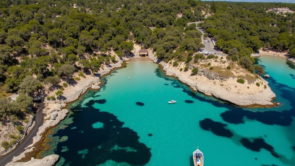 Detalle de arena y agua en Cala del Guix, Calvià