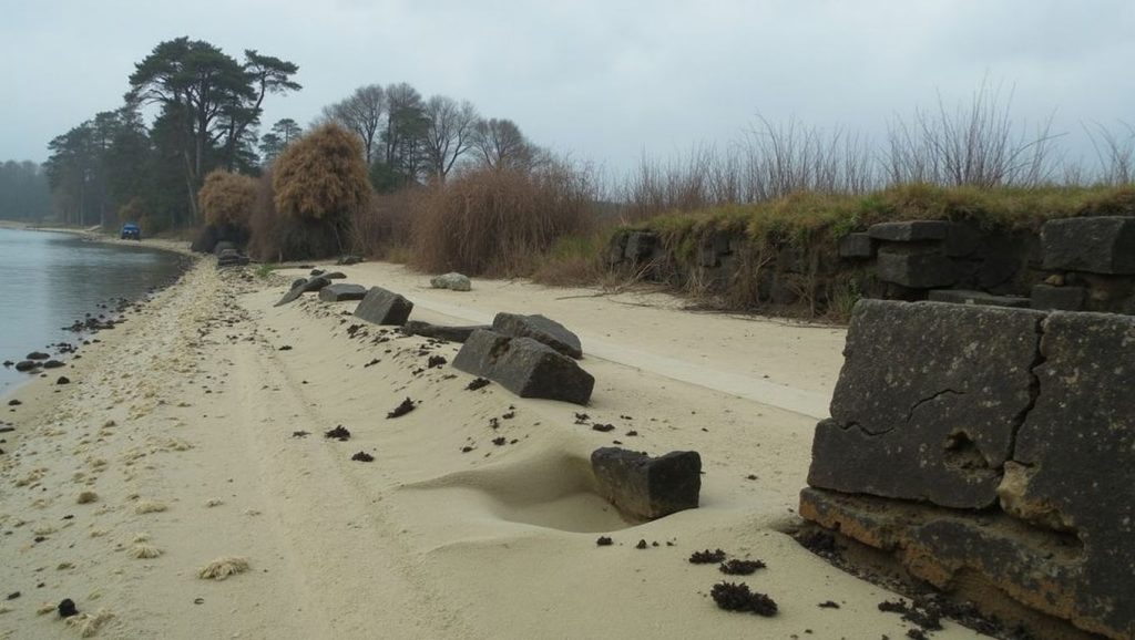 Orilla de Cala do Chazo con olas suaves en Boiro