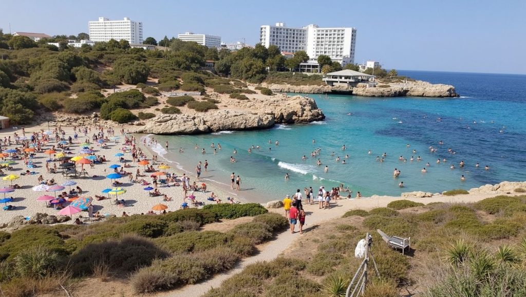 Oleaje en la orilla de Cala Domingos, costa de Manacor