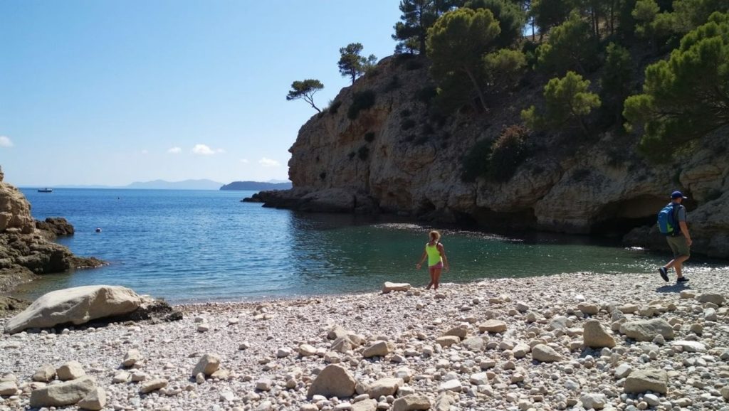 Orilla de Cala en Feliu con olas suaves en Pollença