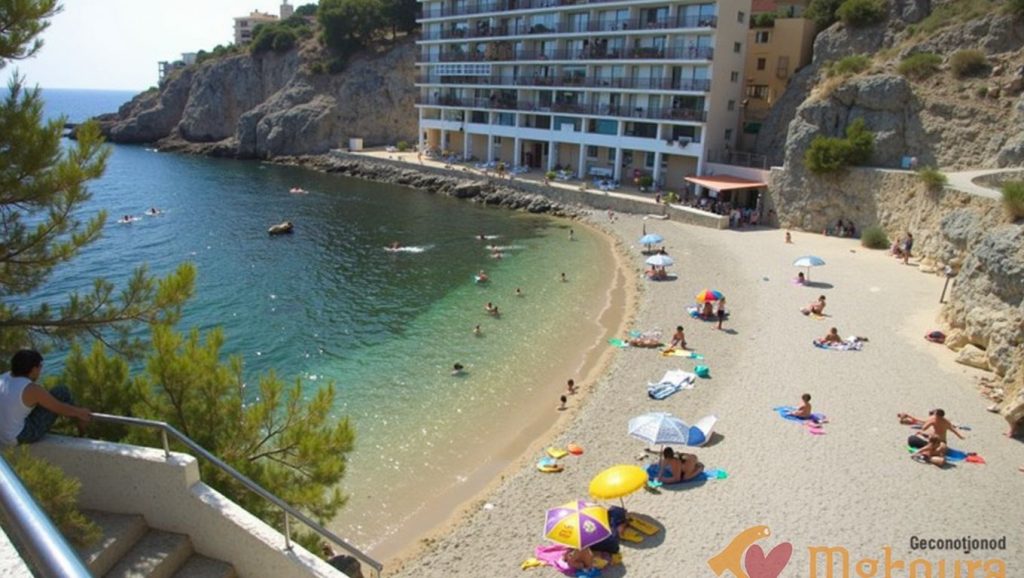 Orilla de Cala en Fonoll con olas suaves en Andratx