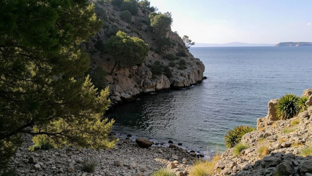 Arena y mar en Cala en Gossalba, Pollença, Mallorca