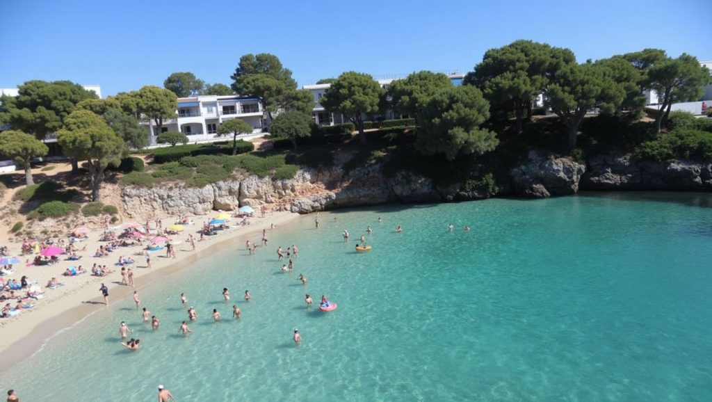 Playa Esmeralda desde la arena, Felanitx / Santanyí, Mallorca