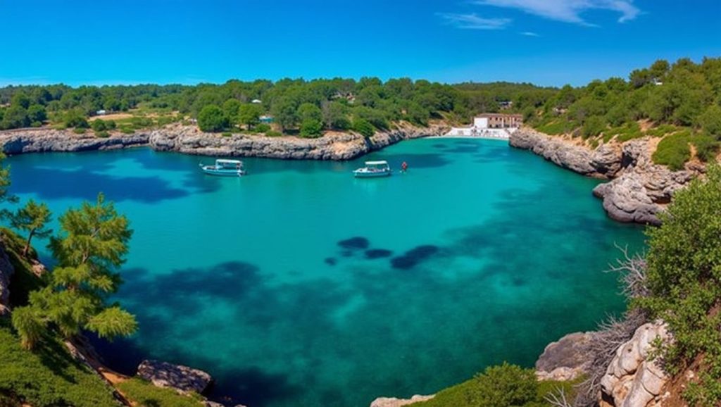 Detalle de arena y agua en Cala Ferrera, Felanitx