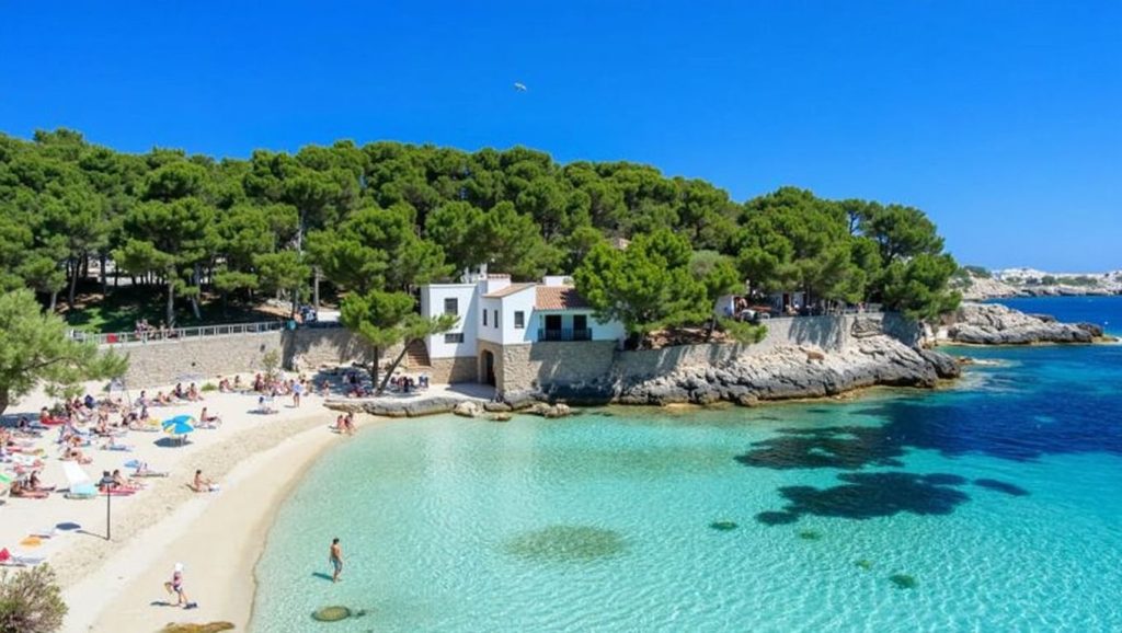 Orilla de Cala Gata con olas suaves en Capdepera