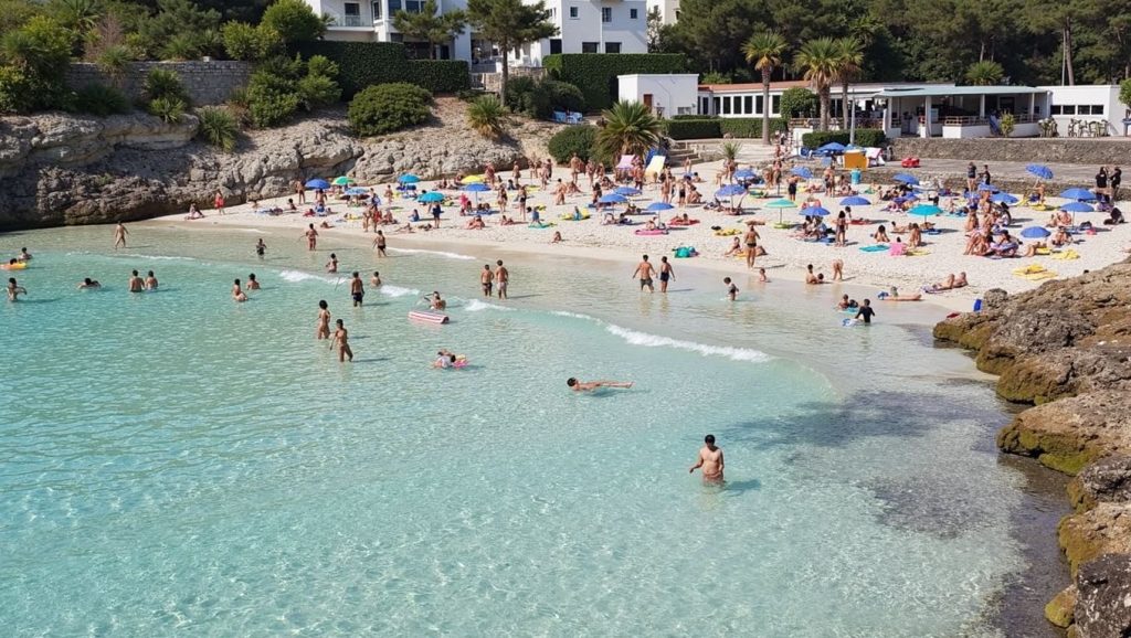 Oleaje en la orilla de Cala Mendia, costa de Manacor