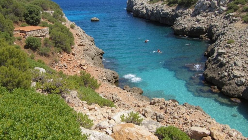 Panorámica de Cala Mendia con cielo despejado, Manacor