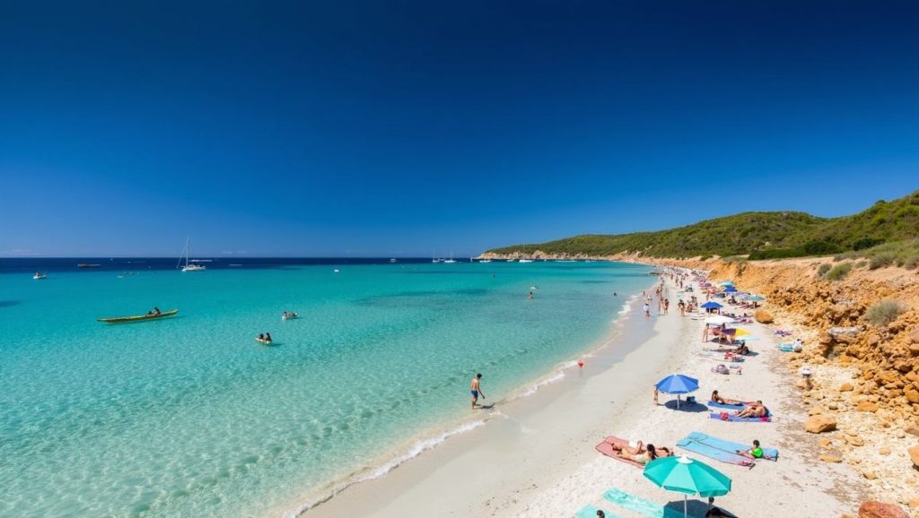 Arena y mar en Cala Mendia, Manacor, Mallorca