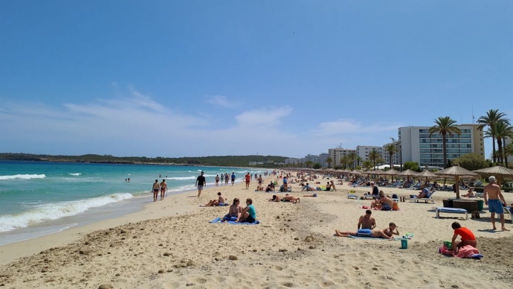 Panorámica de Cala Millor con arena y mar, Son Servera