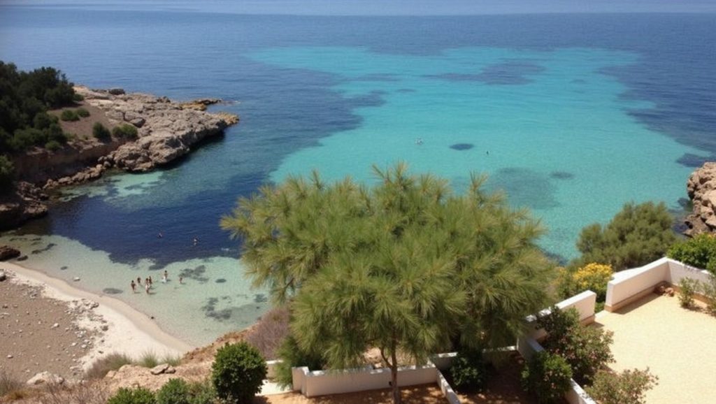 Playa Mosques desde la arena, Llucmajor, Mallorca