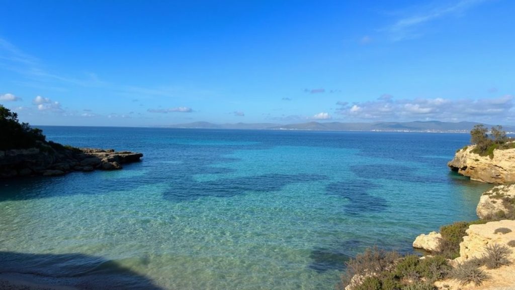 Línea de costa en Cala Mosques, Llucmajor
