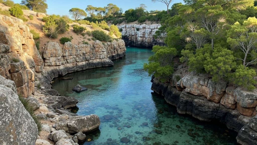 Orilla tranquila de Cala Pi, playa de Llucmajor