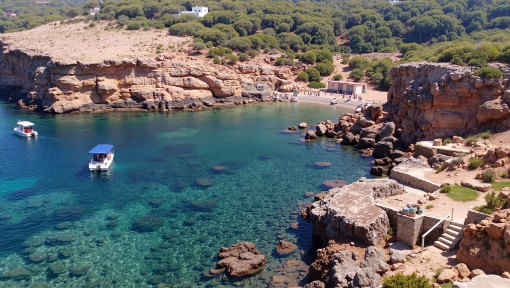 Arena y mar en Cala Salada, Sant Antoni de Portmany, Ibiza