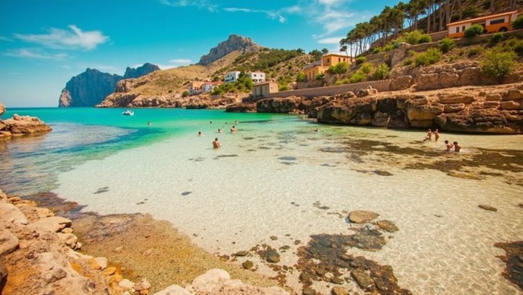 Orilla tranquila de Cala Sant Vicenç, playa de Pollença