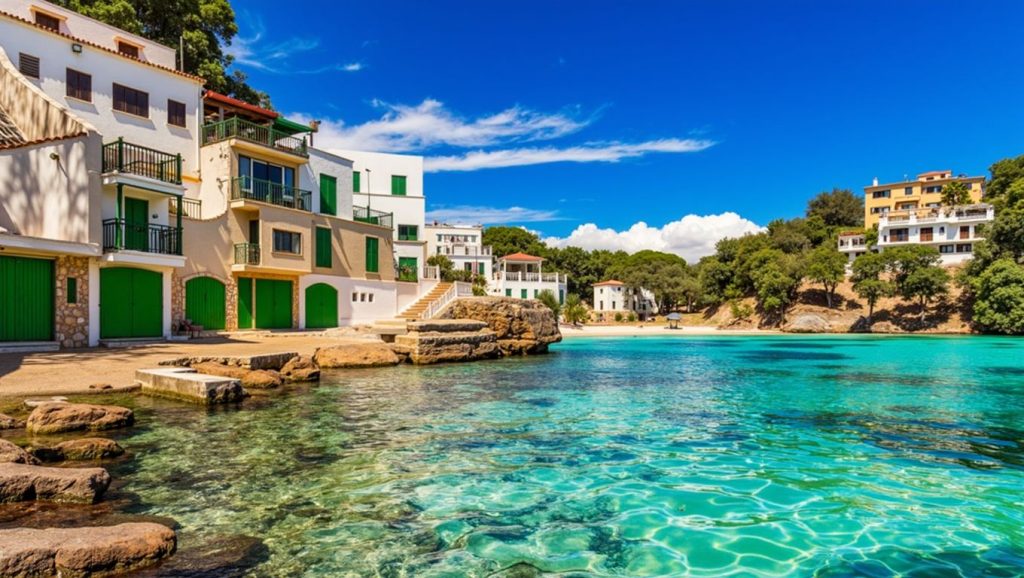Panorámica de Cala Santanyí con arena y mar, Santanyí