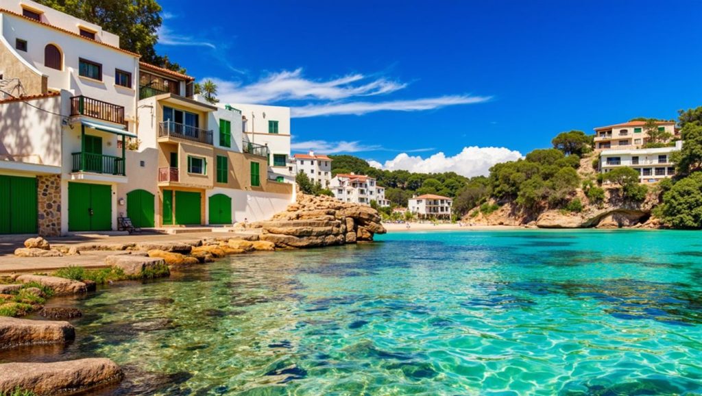 Panorámica de Cala Santanyí con cielo despejado, Santanyí