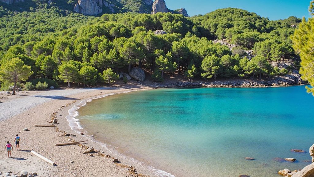 Panorámica de Cala Tuent con cielo despejado, Escorca