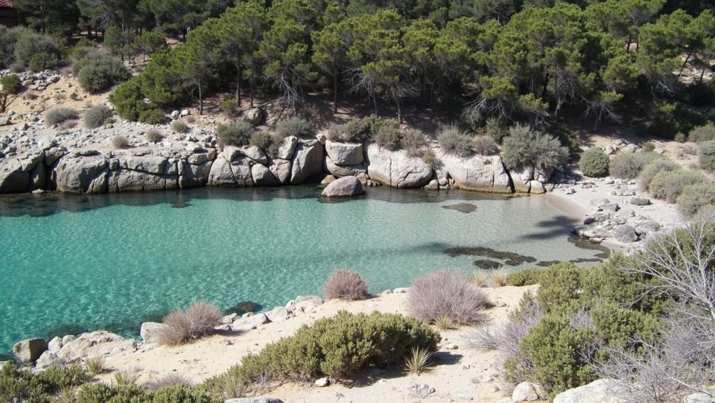 Detalle de arena y agua en Cala Vinyes, Calvià