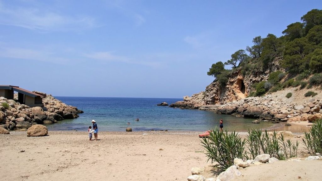 Oleaje en la orilla de Cala Xarraca, costa de Sant Joan de Labritja