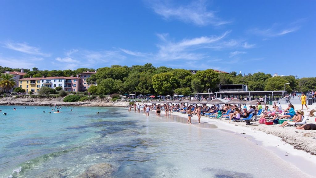 Panorámica de Cala Xinxell con arena y mar, Calvià