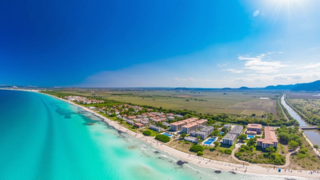 Panorámica de Es Comú (sector natural Platja de Muro) con arena y mar, Muro