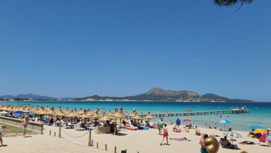 Playa Es Comú (sector natural Platja de Muro) desde la arena, Muro, Mallorca