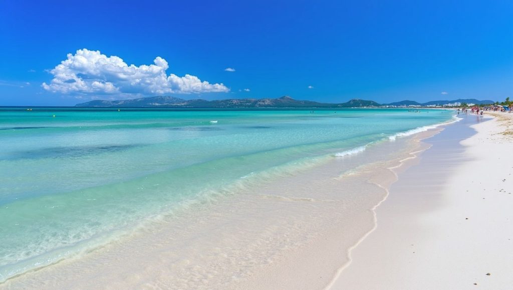 Arena y mar en Platja d'Alcanada, Alcúdia, Mallorca