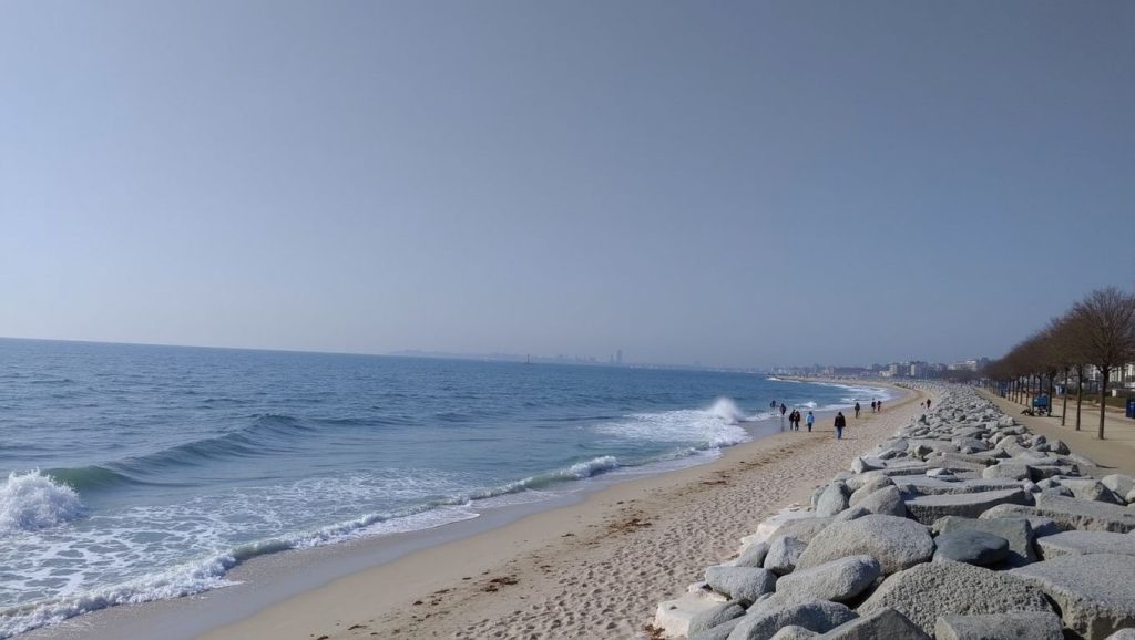 Línea de costa en Platja d'Ocata, El Masnou