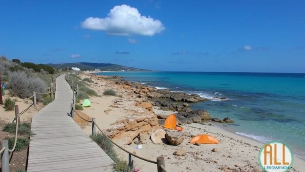 Arena y mar en Platja de Ca Marí, Formentera, Formentera