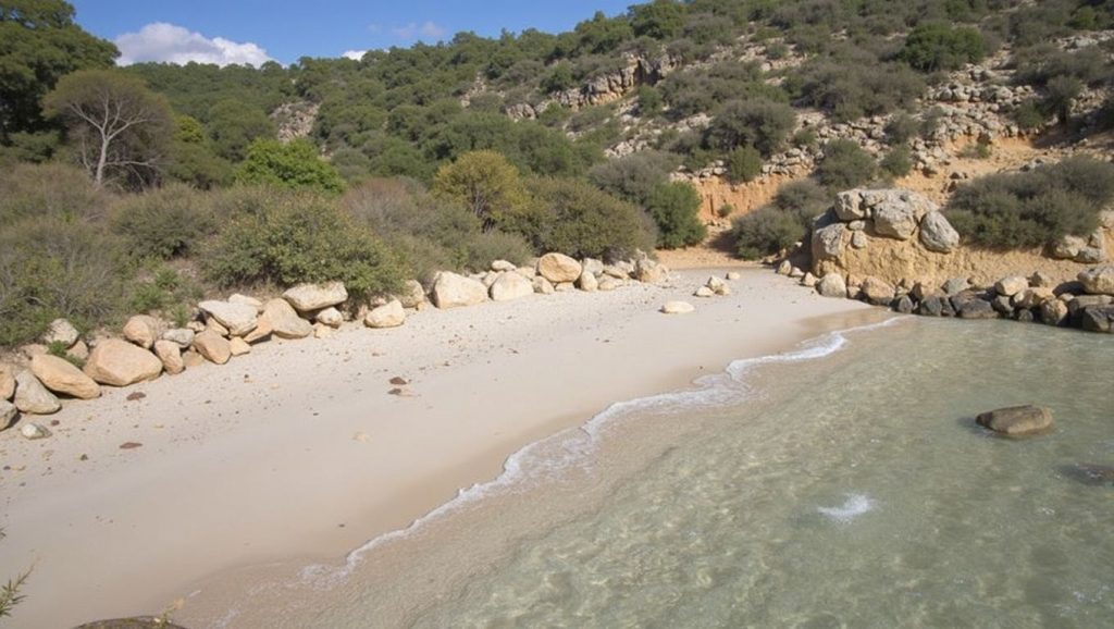 Orilla de Platja de Cala Bella Dona con olas suaves en Calvià