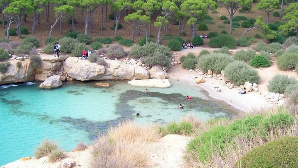 Detalle de arena y agua en Platja de Cala Bella Dona, Calvià