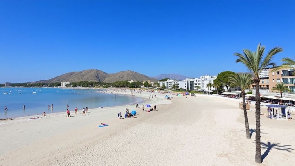 Oleaje en la orilla de Platja de Can Cullerassa, costa de Alcúdia