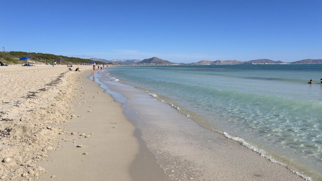 Playa Platja de Can Generós desde la arena, Muro, Mallorca