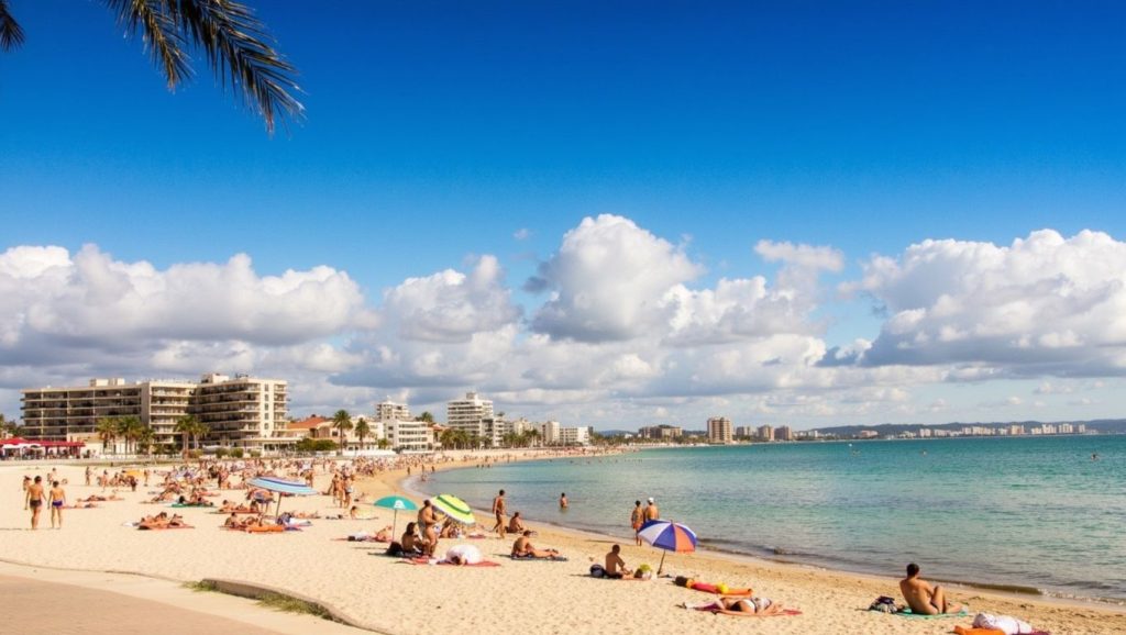 Panorámica de Platja de Can Pruaga con arena y mar, Palma