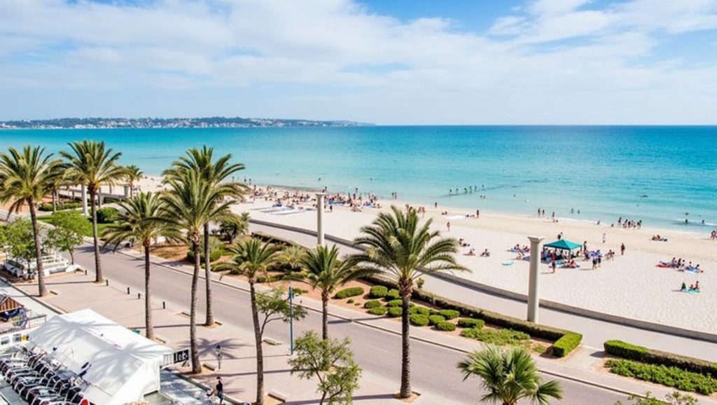 Vista amplia de Platja de Can Pruaga en Palma, Mallorca