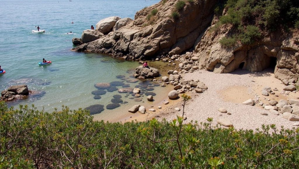 Panorámica de Platja de Canyelles con cielo despejado, Sitges